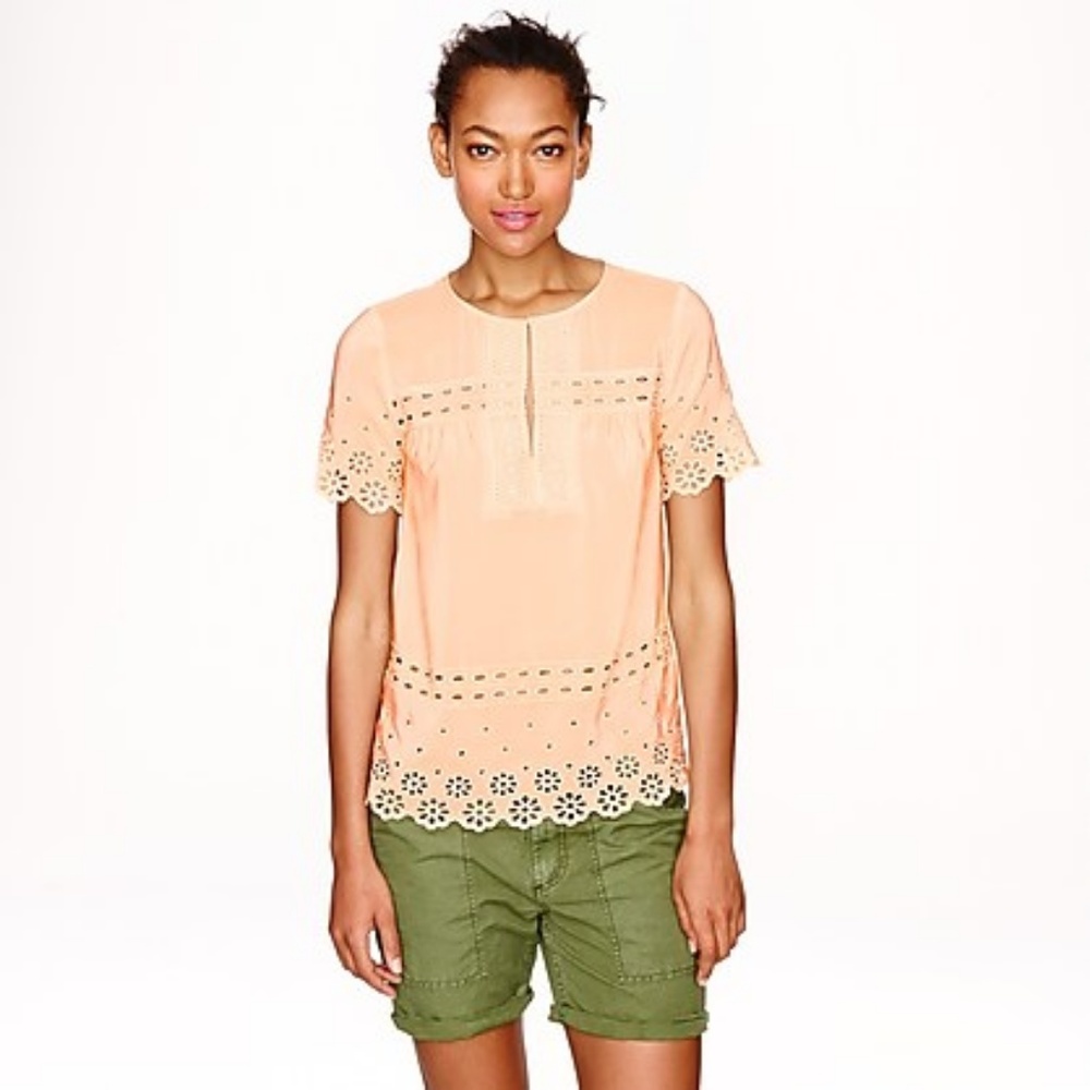 J. Crew Blush Eyelet Silk Top Sz 10